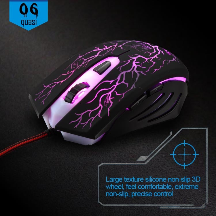 G6 800 / 1200 / 1600 / 2000 DPI High Speed Wired USB 6D Gaming Optical Mouse with 7 Color Cool Breath Light(Black)