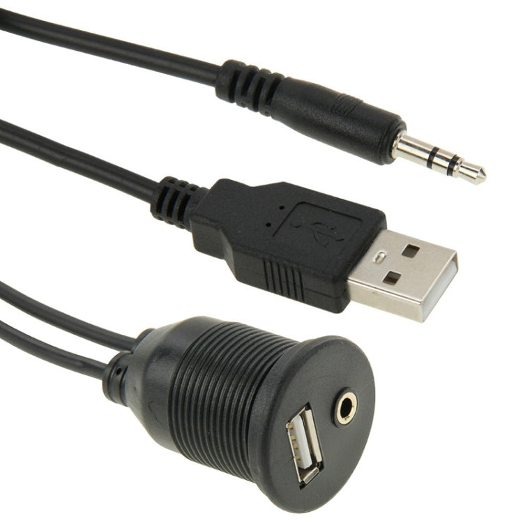 USB 2.0 & 3.5mm Male to Female Extension Cable with Car Flush Mount, Length: 2m