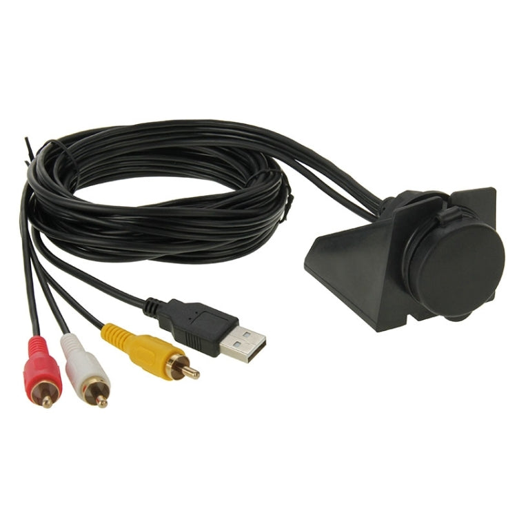 USB 2.0 & 3 RCA Male to USB 2.0 & 3.5mm Female Adapter Cable with Car Flush Mount, Length: 2m