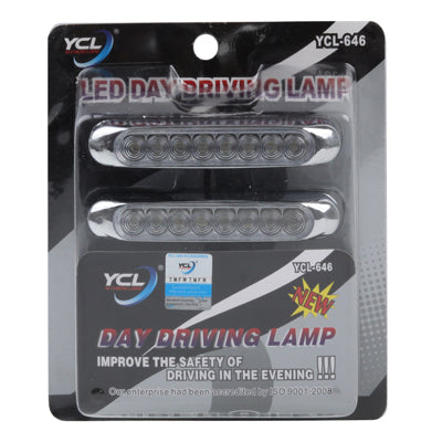 Universal White 8 LED Day Driving Lights for Car (DC 12V)