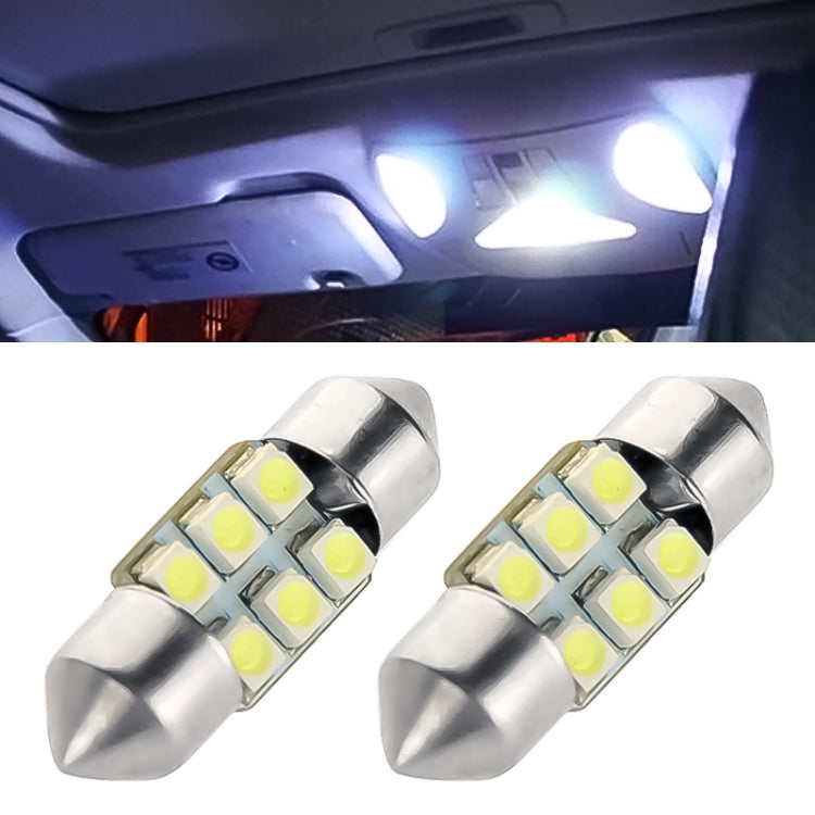 1 Pair 31mm White 6 LED Reading Light Car Bulb(White Light)