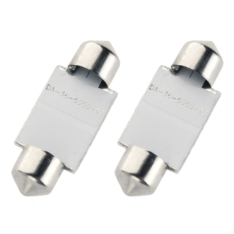 1 Pair 36mm White 6 LED 5050 SMD Car Bulb Reading Light