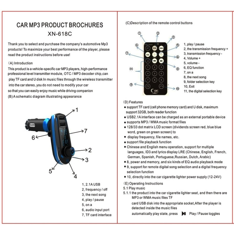 Car MP3 Transmitter with Dual USB Car Charger, Support Music Play Function(Blue)