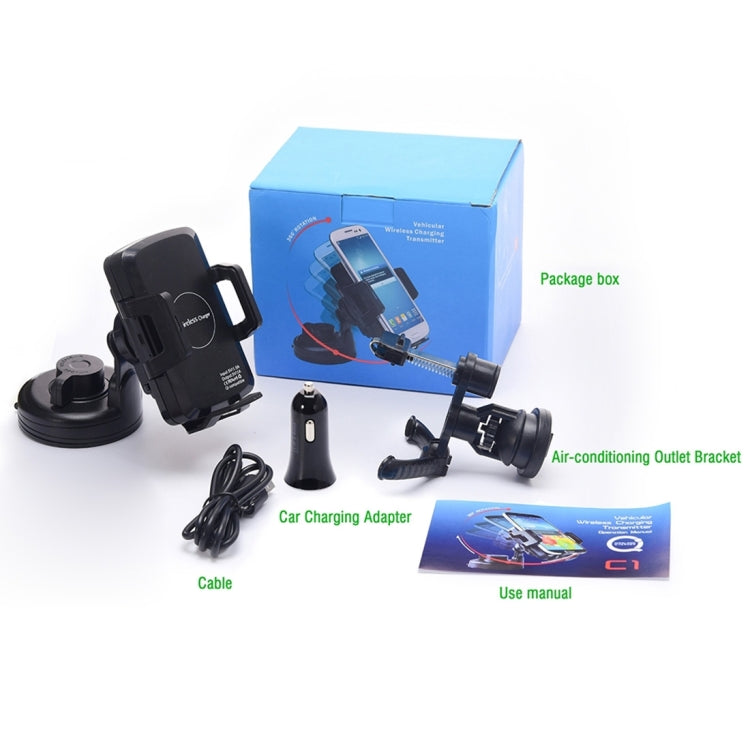 Itian C1+ 360 Degree Rotatable Universal Car Cup & Air Vent Mount Holder Stand with Qi Standard Wireless Charger , For iPhone, Galaxy, Huawei, Xiaomi, Lenovo, Sony, LG, HTC and Other Smartphones(Black)