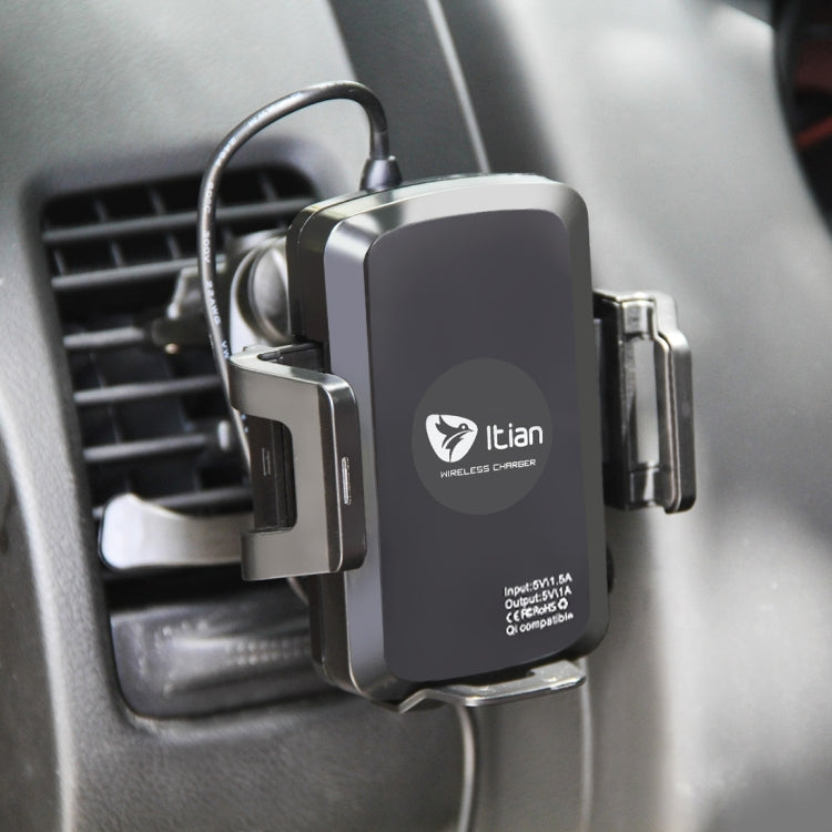 Itian C1+ 360 Degree Rotatable Universal Car Cup & Air Vent Mount Holder Stand with Qi Standard Wireless Charger , For iPhone, Galaxy, Huawei, Xiaomi, Lenovo, Sony, LG, HTC and Other Smartphones(Black)