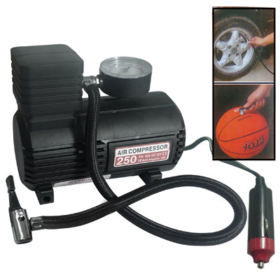 Mini Auto Air Compressor with Car Charger, 12V / 250 PSI(Black)