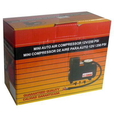 Mini Auto Air Compressor with Car Charger, 12V / 250 PSI(Black)