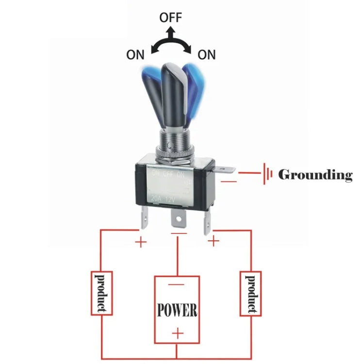 Three-pole ON-OFF-ON Toggle Switch with Blue Light, DC 12V 20A(Black)