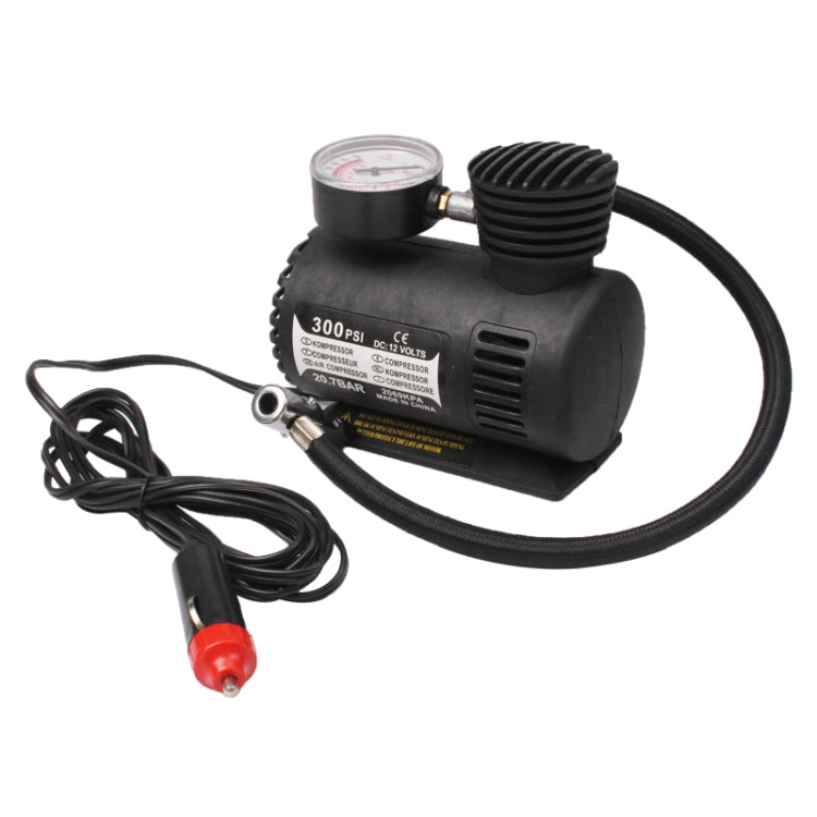 Portable Mini Auto Electric Air Compressor with Car Charger (300 PSI / DC 12V)(Black)