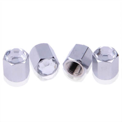 Anodized Aluminum Diamond Tire Valve Stem Caps 4 pcs(Silver)