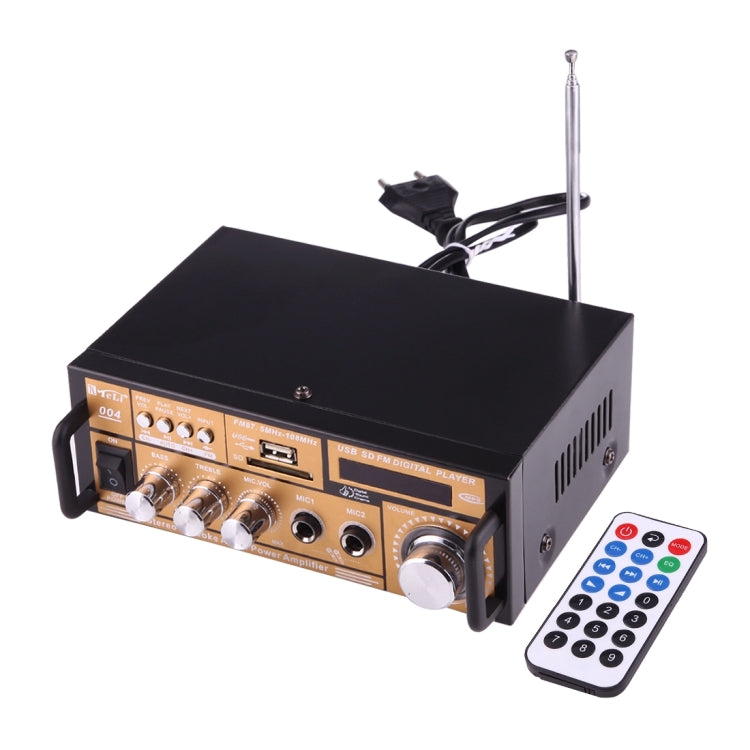 2CH HiFi Stereo Audio Amplifier with Remote Controller, LED Display, USB / SD / MMC Card / MP3 / AUX / FM Radio, AC 220V / DC 12V(Black)