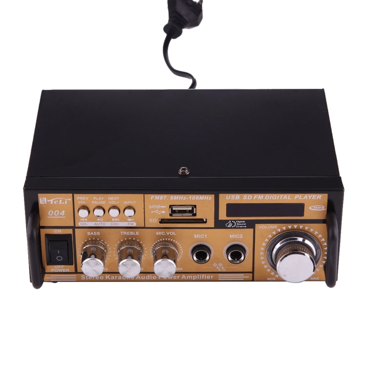 2CH HiFi Stereo Audio Amplifier with Remote Controller, LED Display, USB / SD / MMC Card / MP3 / AUX / FM Radio, AC 220V / DC 12V(Black)