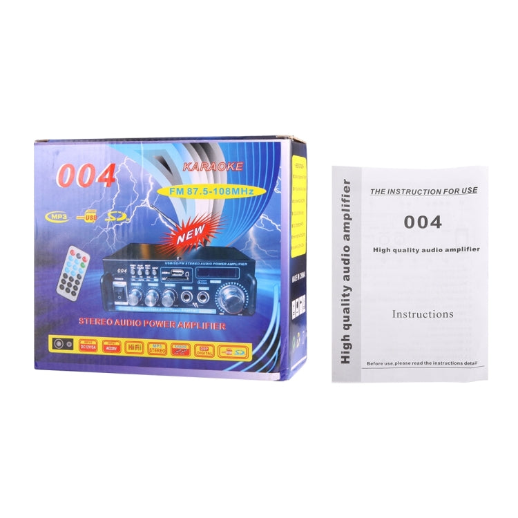 2CH HiFi Stereo Audio Amplifier with Remote Controller, LED Display, USB / SD / MMC Card / MP3 / AUX / FM Radio, AC 220V / DC 12V(Black)