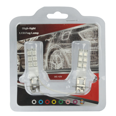 H3 Car Blue 12 LED 5050 SMD Fog Light Bulb, DC 12V (Pair)