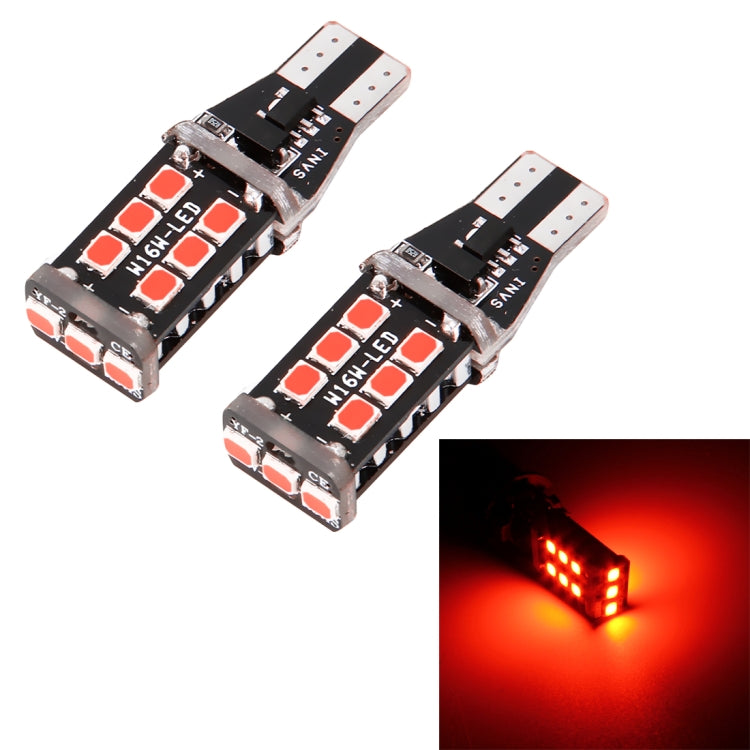 2 PCS T15 3W Red Light 300LM SMD 2835 LED Car Rear Fog Lamp / Backup Light for Vehicles, DC 12V