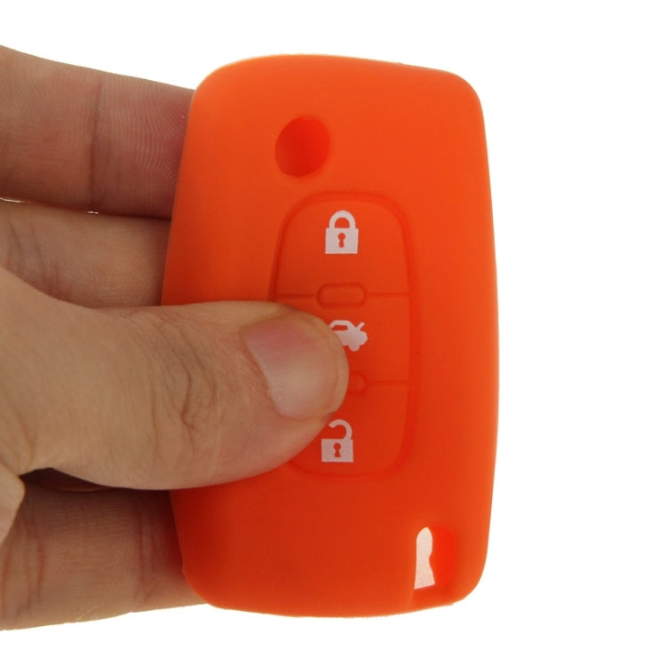 Three Buttons Type Car Key Silicone Protective Case for Peugeot 307 / 408 / 407 / 607(Orange)