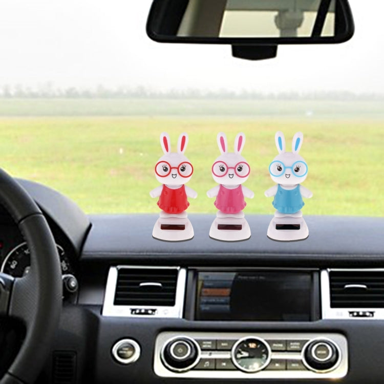 Solar Powered Bobble Head Dancing Toy Car Decoration Ornament Cute Rabbit(Blue)