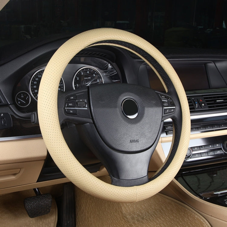 Leather Steering Wheel Cover With Needle and Thread, Size: 54x10.5cm