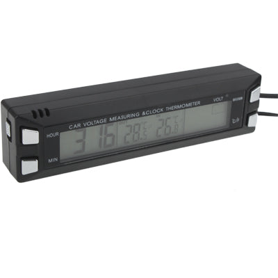 3.8 inch LCD Digital Clock with In/Outside Thermometer + Voltage Measuring Bar for Vehicles,Size:13.5x3.5x2cm(Black)