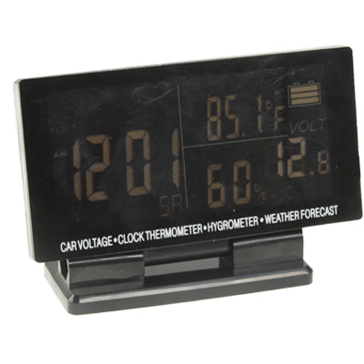 4.6 inch LCD Car Cigarette Lighter Powered Digital Clock + Voltage + Thermometer + Hygrometer, Size:12.6x6.5x2.5cm(Black)