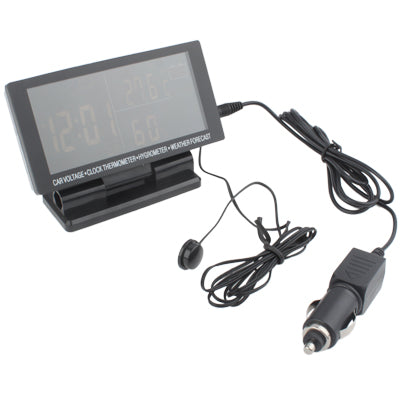 4.6 inch LCD Car Cigarette Lighter Powered Digital Clock + Voltage + Thermometer + Hygrometer, Size:12.6x6.5x2.5cm(Black)