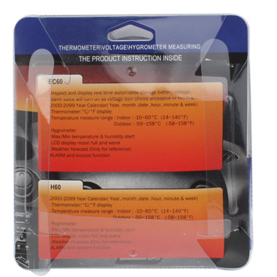 4.6 inch LCD Car Cigarette Lighter Powered Digital Clock + Voltage + Thermometer + Hygrometer, Size:12.6x6.5x2.5cm(Black)