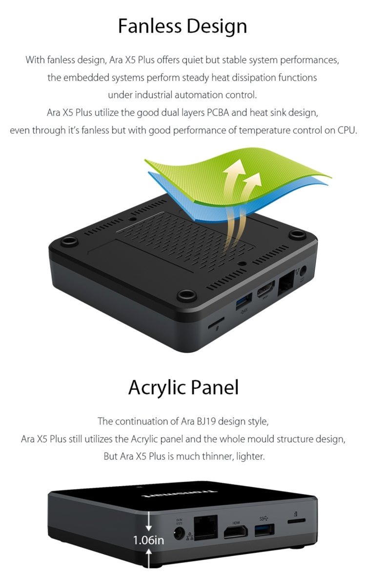 Tronsmart ARA X5 Plus Windows 10 TV Box Media Player, Intel Cherry Trail Z8300 64-bit Quad Core 1.8GHz, RAM: 2GB, ROM: 32GB(Black)