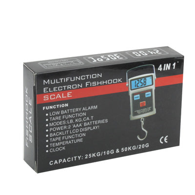 Handheld 4 in 1 (Scale / Clock / Temperature / Tape) Digital Electronic Fish Hook Scale