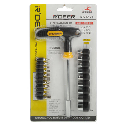 21pcs T-Bar Driver Set (19 Popular Size Bits and Sockets)