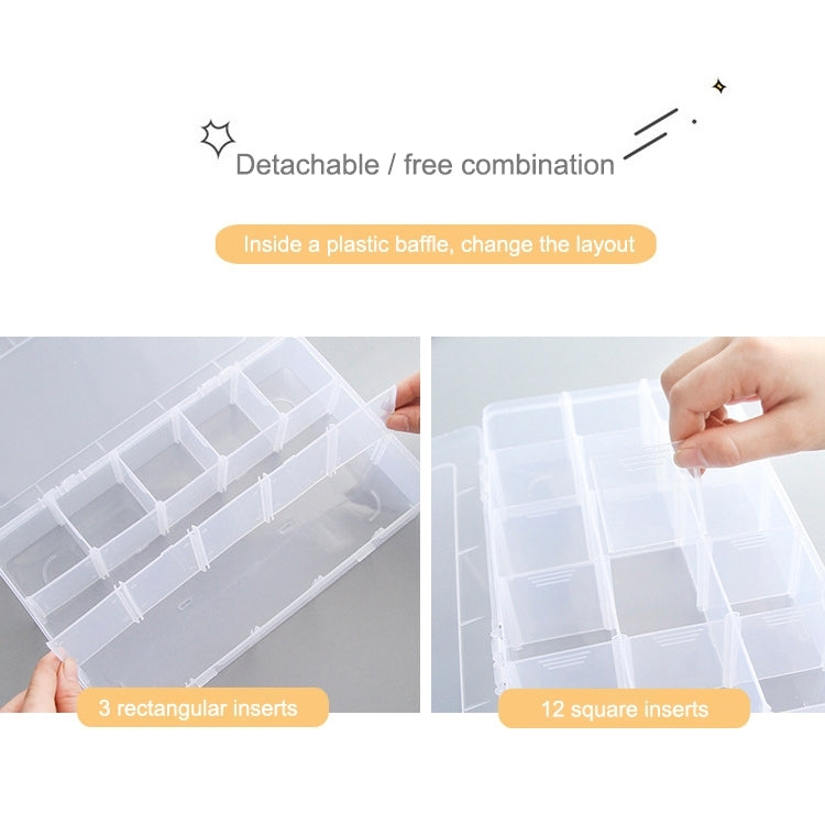 2 PCS 15 Cells Adjustable Detachable Transparent Plastic Storage Box for Small Paper Tapes / Jewelry(Transparent)