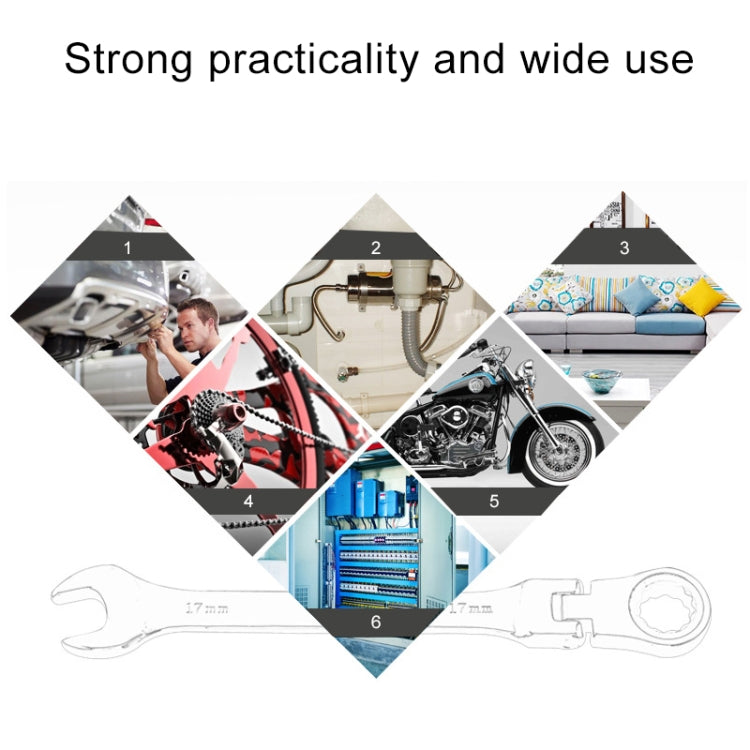 19mm Dual-use Opening Plum Ratcheting Angled Wrench , Length: 24.5cm(Silver)