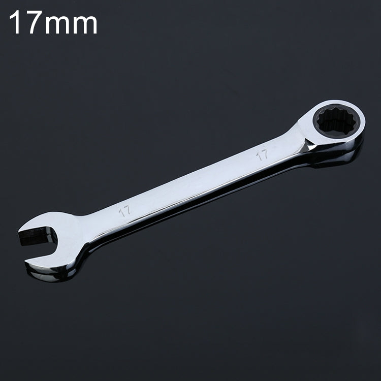 17mm Dual-use Opening Plum Ratcheting Wrench, Length: 22.5cm(Silver)