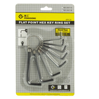 8 x Standard Flat Point Hex Key Ring Set