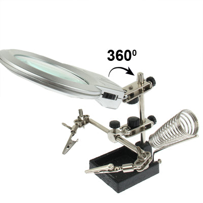 Helping Hand Magnifier 2 LED Light with Soldering Stand(Silver)