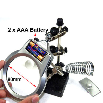 Helping Hand Magnifier 2 LED Light with Soldering Stand(Silver)
