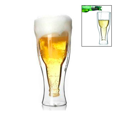 Hopside Down Bottle Durable Double Walled Borosilicate Glass Beer Mug Cup(Transparent)