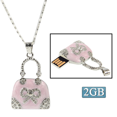 Pink Handbag Shaped Diamond Jewelry Necklace USB Flash Disk