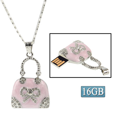 Pink Handbag Shaped Diamond Jewelry Necklace USB Flash Disk