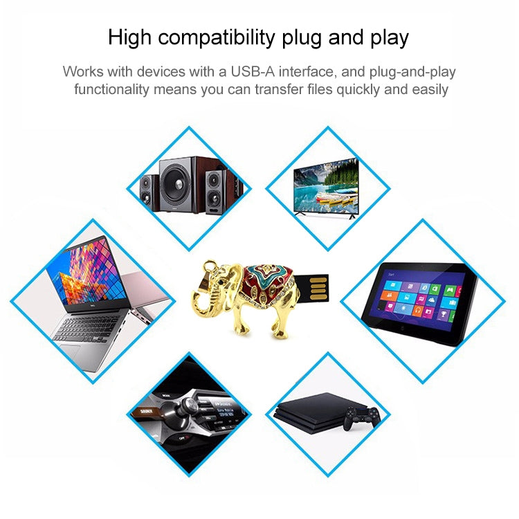 Golden Elephants Shaped Diamond Jewelry Necklace Style USB Flash Disk