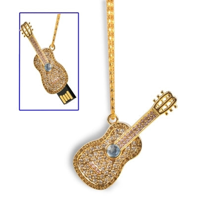 Guitar Necklace Style USB 2.0 Flash Disk, 4GB (Golden)