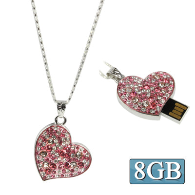 Pink heart-shaped Diamond Necklace Style USB Flash Disk