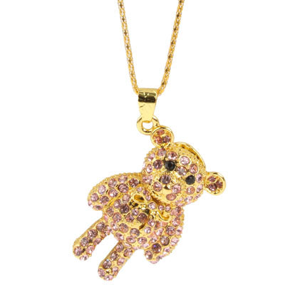 Lovely Bear Shaped Purple Diamond Necklace Style USB Flash Disk