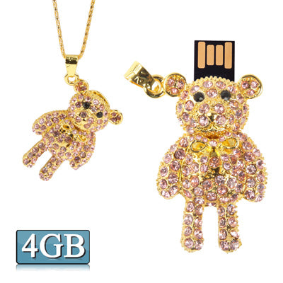 Lovely Bear Shaped Purple Diamond Necklace Style USB Flash Disk