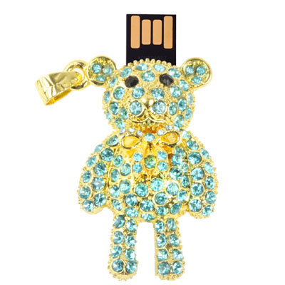 Lovely Bear Shaped Turquoise Diamond Necklace Style USB Flash Disk