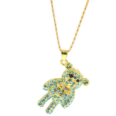 Lovely Bear Shaped Turquoise Diamond Necklace Style USB Flash Disk