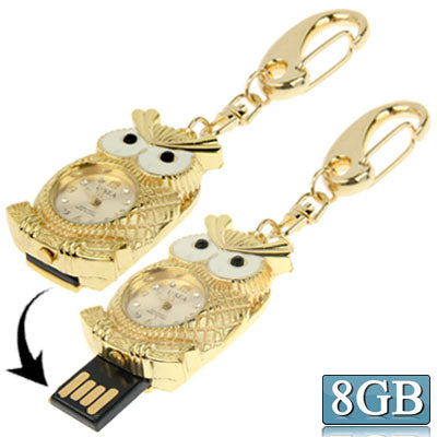 Noctua Metal Watch Keychain Style USB Flash Disk Golden