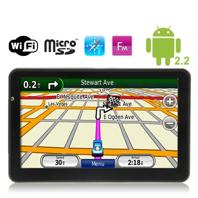 7.0 inch TFT Touch Screen Android 2.2 Version Car GPS Navigator, Built in 4GB Memory and Map, Support WIFI, Voice Broadcast, FM Transmitter Function, and Built in Speaker