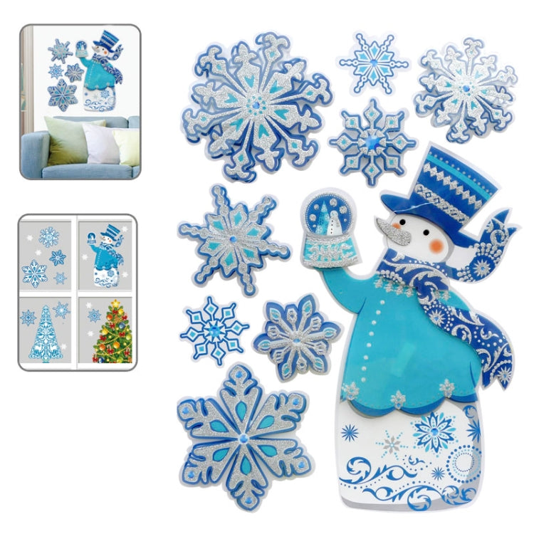 Christmas Series Snowman and Snow Pattern Glitter Wall Stickers for Home Decoration, Size: 41cm x 29cm(Blue)