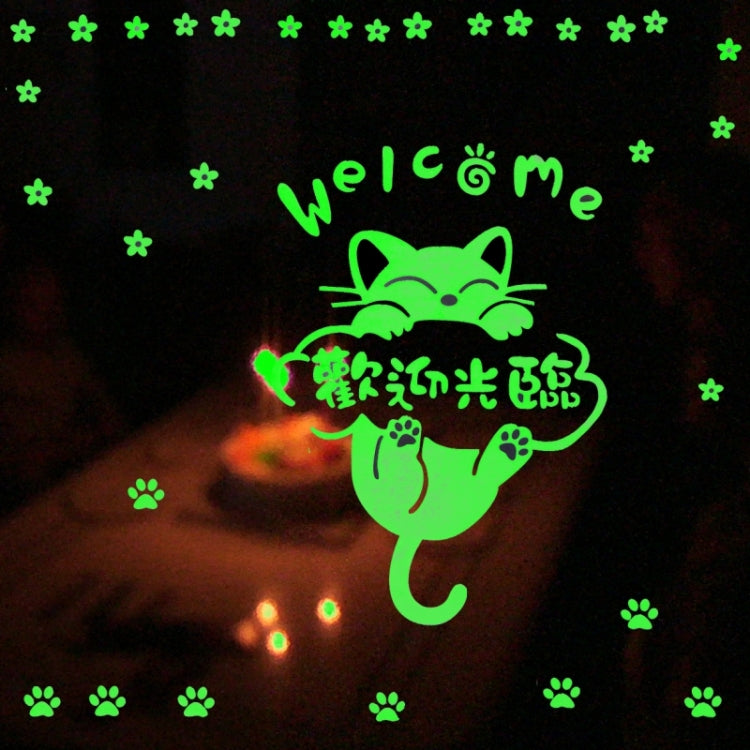 Flower and Lovely Cat Pattern Fluorescent Self-adhesive Wall Stickers for Home Decoration, Size: 40cm x 30cm