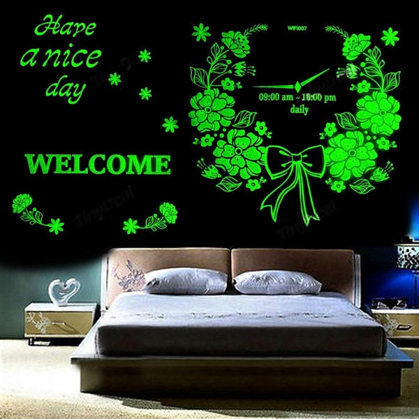 Open Time Pattern Fluorescent Self-adhesive Wall Stickers for Home Decoration, Size: 40cm x 30cm
